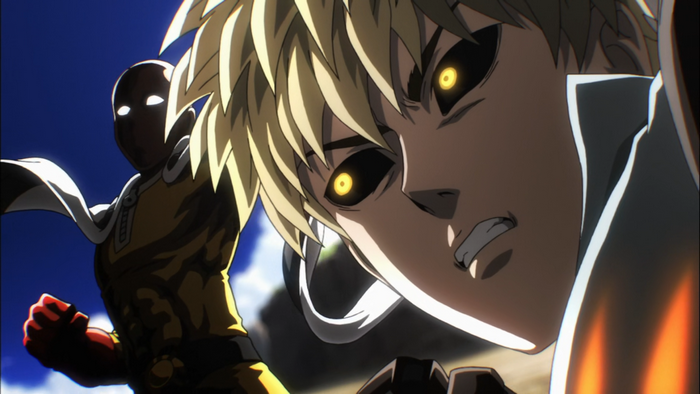 Genos and Saitama from One-Punch Man in battle
