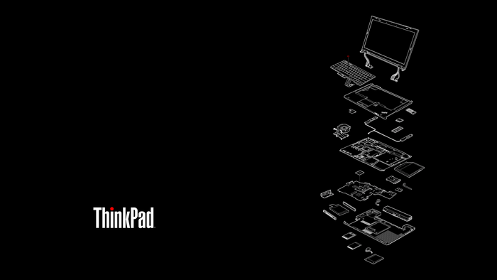 ThinkPad laptop exploded view on black background