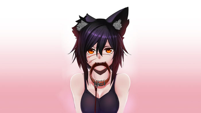 Anime Girl with Cat Ears and Collar