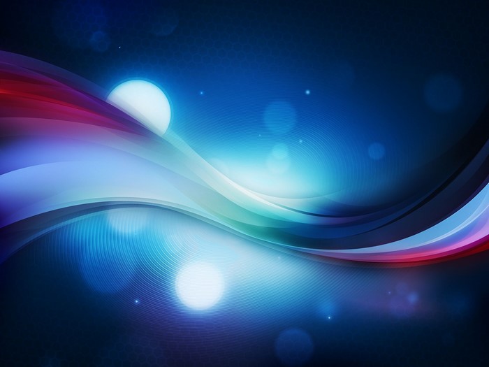Abstract blue and red swirls with light orbs