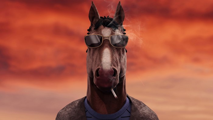 Bojack Horseman smoking with sunglasses