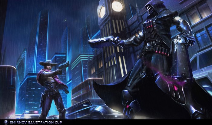 Reaper and McCree duel in rainy London