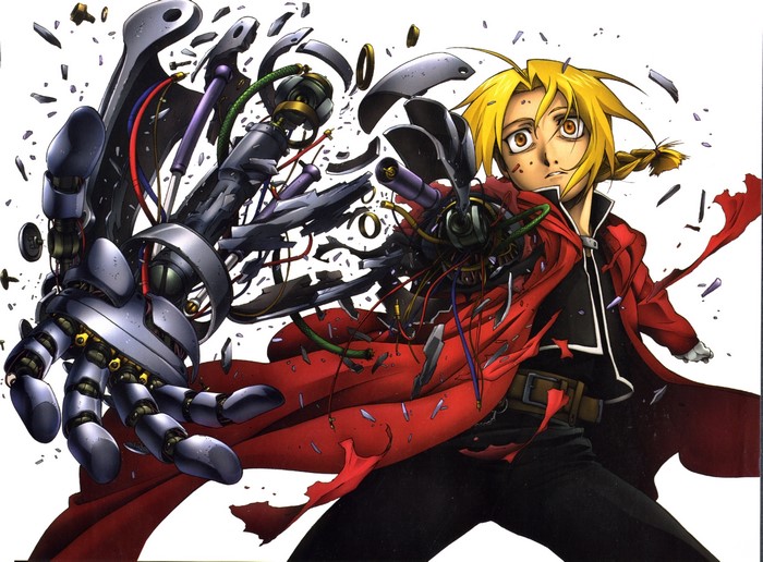 Edward Elric from Full Metal Alchemist with damaged automail