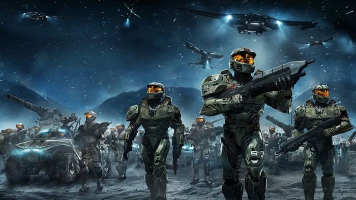 Halo Wars UNSC soldiers and vehicles in a snowy landscape