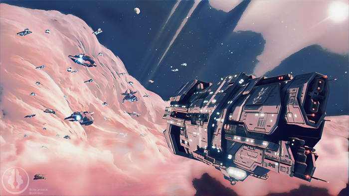 Pillar of Autumn and UNSC fleet in space