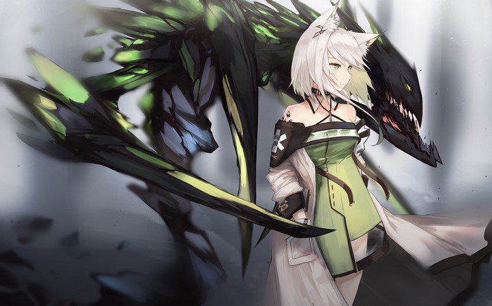 Kaltsit from Arknights with a creature