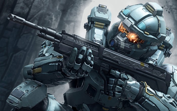 Spartan Frederic from Halo 5: Guardians holding an assault rifle