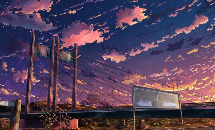 anime, Nobody, clouds, stars, sunset, sky, HD Wallpaper | Rare Gallery
