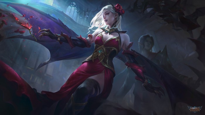Carmilla from Mobile Legends holding a rose