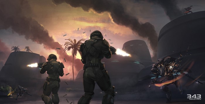 Halo: Spartan Strike 4K digital art of soldiers in battle