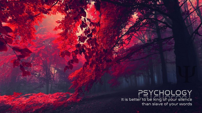 Psychology quote in a red forest