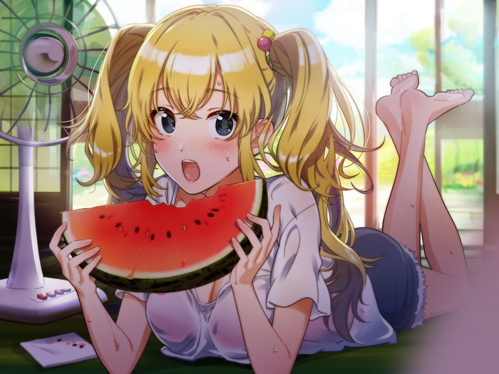 Yamamoto Miyu eating watermelon in summer