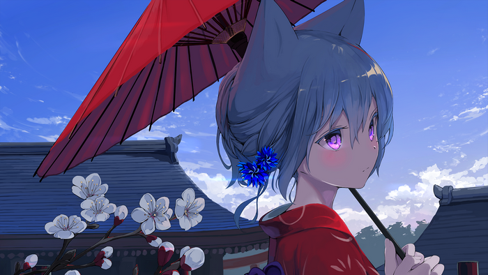 Anime girl with fox ears and umbrella