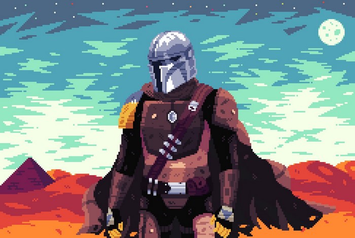 The Mandalorian from Star Wars in Pixel Art