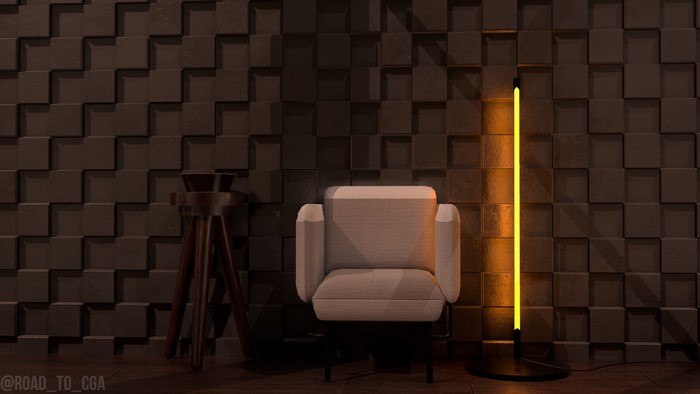 Armchair and floor lamp in a modern interior