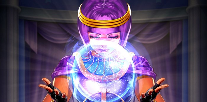 Menat from Street Fighter V using a crystal ball