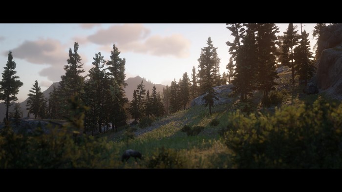 Red Dead Redemption 2 landscape with trees and mountains