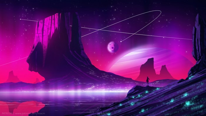 Science fiction landscape with planets and stars