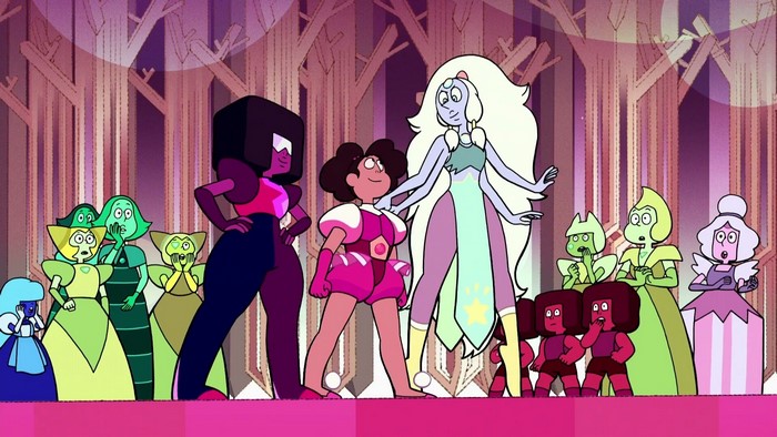 Steven Universe characters in a performance setting