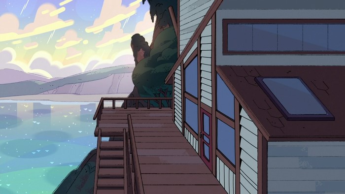 Steven Universe house by the water at sunset