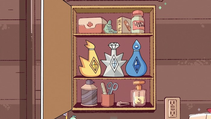 Steven Universe cabinet with potions and first aid