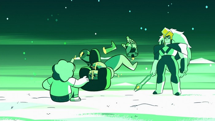 Steven Universe characters in a green landscape