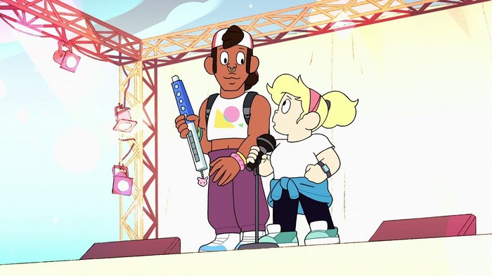 Shep and Sadie from Steven Universe Future on stage