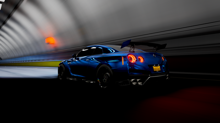 Blue Nissan GT-R 2017 in a tunnel, Forza Horizon 4