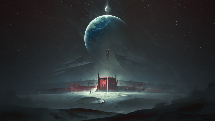 Destiny 2 Artwork: Planet and Red Structure in Space