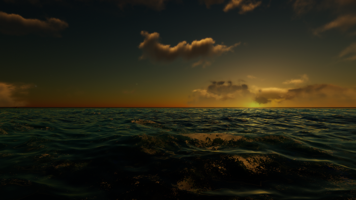 Ocean view at sunset, video game art