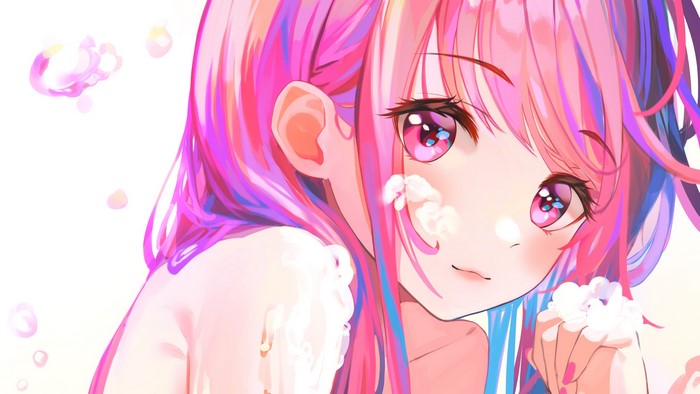Anime girl with pink hair and pink eyes