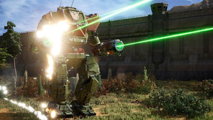 MechWarrior 5: Mercenaries mech firing lasers