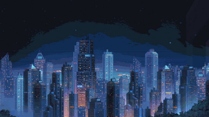 Pixel Art Cityscape at Night by Hi-Bit Studios