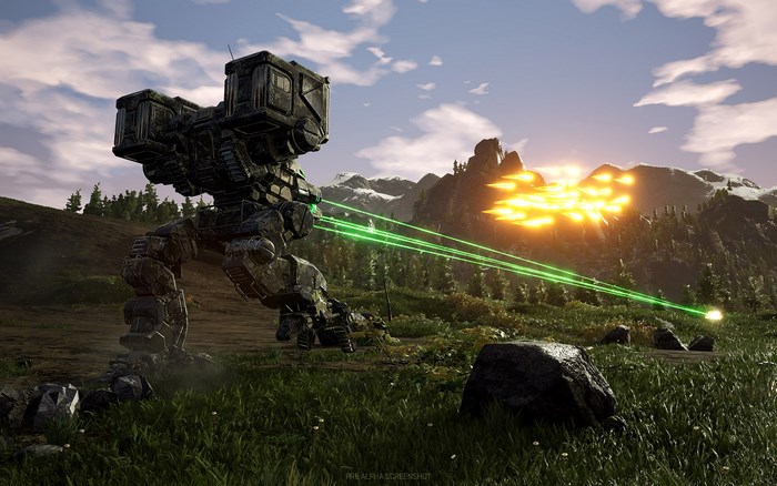 MechWarrior 5: Mercenaries mech firing lasers