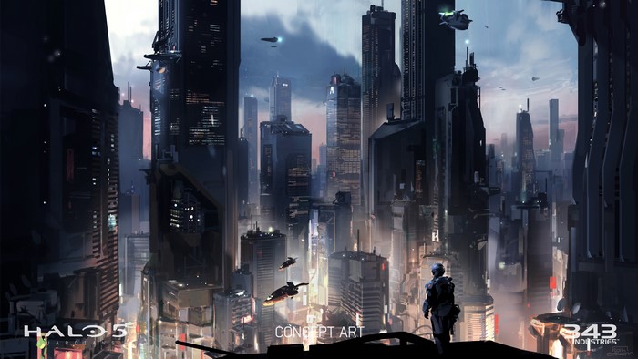 Halo 5: Guardians concept art of a futuristic city