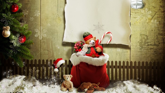 Christmas presents and toys in the snow