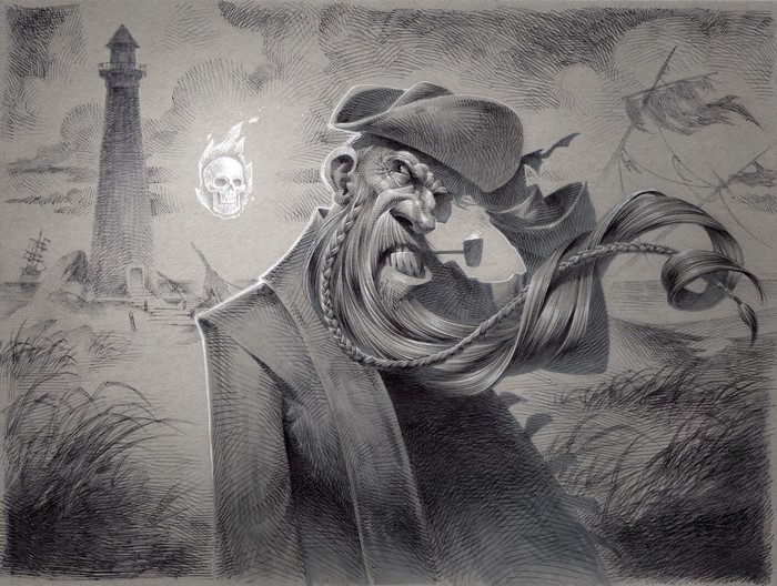 Pirate with skull and lighthouse by Kevin Keele