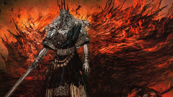 Gwyn from Dark Souls with fiery wings