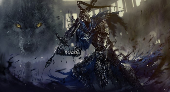 Artorias the Abysswalker from Dark Souls with a wolf