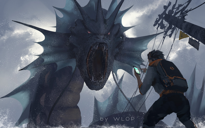 Gyarados from Pokemon Go and a trainer