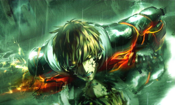 Genos from One-Punch Man in battle