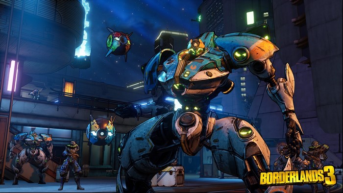 Borderlands 3 robot and characters in a city