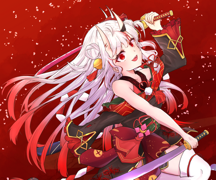 Nakiri Ayame with Horns and Swords