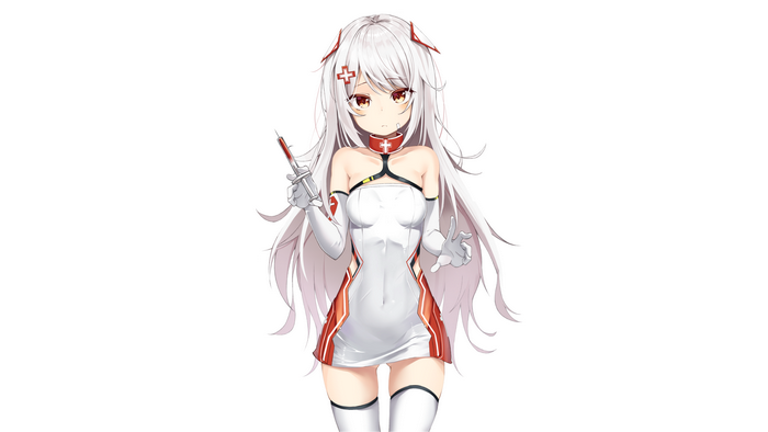 Anime girl with white hair and syringe