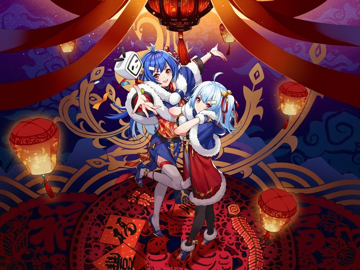 Bili Girl 33 and friend in festive Chinese New Year attire