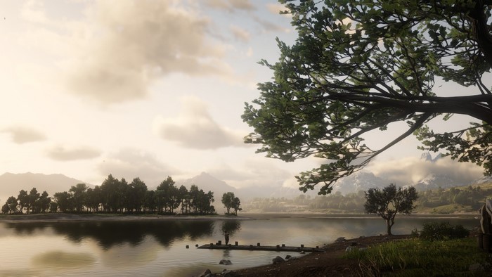 Red Dead Redemption 2 landscape with lake and mountains