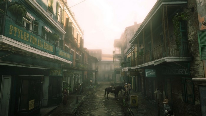Saint Denis street scene in Red Dead Redemption 2