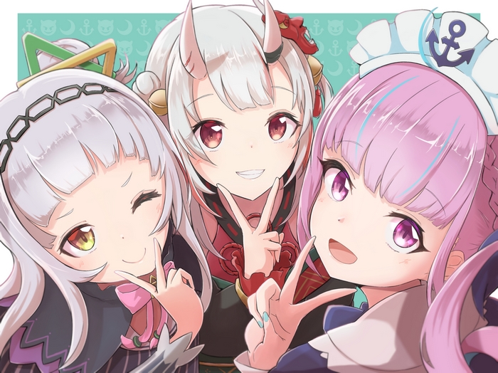 Minato Aqua, Murasaki Shion, and Nakiri Ayame from Hololive