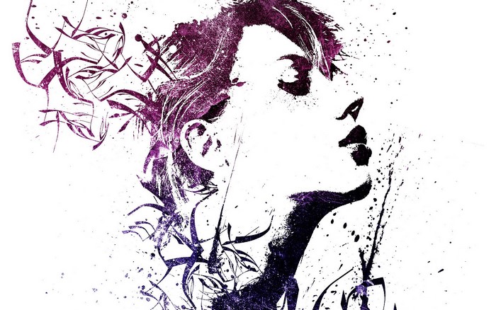 Artwork of a woman with paint splatter