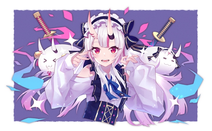 Nakiri Ayame with Oni Horns and Swords
